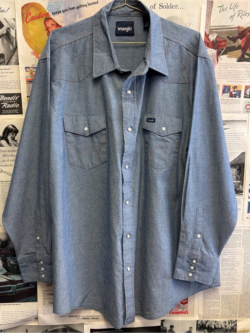 Wrangler Chambray Pearl Snap Western Button-Down Shirt Size 2XLT